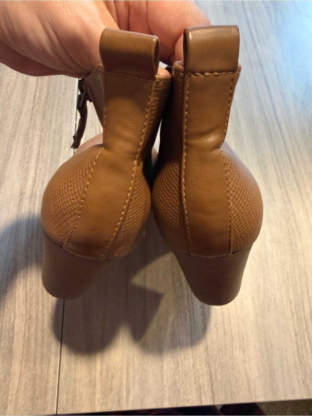 Women's Tan Faux Leather Ankle Boots - Classic Pull-On Style - Picture 5 of 6